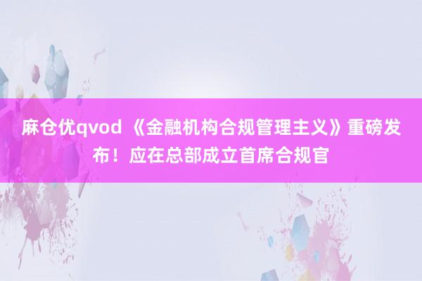 麻仓优qvod 《金融机构合规管理主义》重磅发布！应在总部成立首席合规官